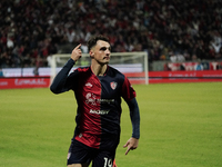 Nadir Zortea (#19 Cagliari Calcio) celebrates during the Serie A TIM match between Cagliari Calcio and AC Milan in Italy on November 9, 2024...