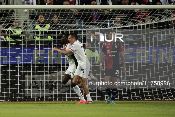 Rafael Leao (AC Milan) celebrates during the Serie A TIM match between Cagliari Calcio and AC Milan in Italy on November 9, 2024. 