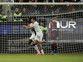 Rafael Leao (AC Milan) celebrates during the Serie A TIM match between Cagliari Calcio and AC Milan in Italy on November 9, 2024. (