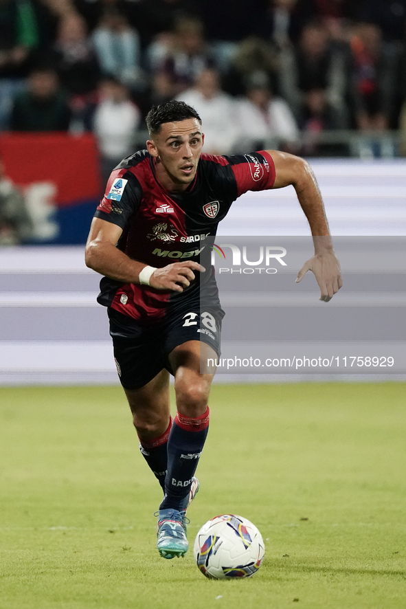 Gabriele Zappa (#28 Cagliari Calcio) participates in the Serie A TIM match between Cagliari Calcio and AC Milan in Italy on November 9, 2024...