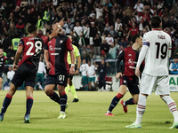 Gabriele Zappa (#28 Cagliari Calcio) celebrates during the Serie A TIM match between Cagliari Calcio and AC Milan in Italy on November 9, 20...