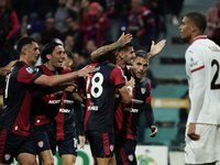 Gabriele Zappa (#28 Cagliari Calcio) celebrates during the Serie A TIM match between Cagliari Calcio and AC Milan in Italy on November 9, 20...