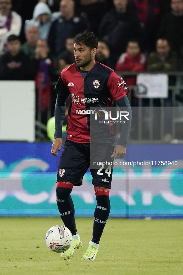 Jose Luis Palomino (#24 Cagliari Calcio) participates in the Serie A TIM match between Cagliari Calcio and AC Milan in Italy on November 9,...