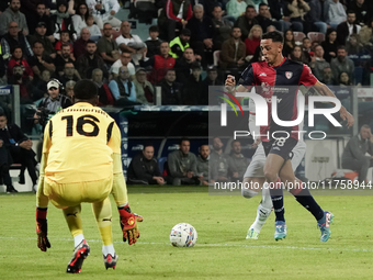 Gabriele Zappa (#28 Cagliari Calcio) scores a goal during the Serie A TIM match between Cagliari Calcio and AC Milan in Italy on November 9,...