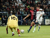 Gabriele Zappa (#28 Cagliari Calcio) scores a goal during the Serie A TIM match between Cagliari Calcio and AC Milan in Italy on November 9,...