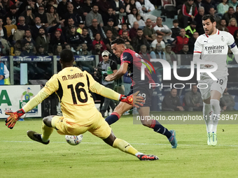 Gabriele Zappa (#28 Cagliari Calcio) scores a goal during the Serie A TIM match between Cagliari Calcio and AC Milan in Italy on November 9,...