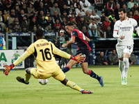 Gabriele Zappa (#28 Cagliari Calcio) scores a goal during the Serie A TIM match between Cagliari Calcio and AC Milan in Italy on November 9,...