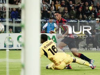 Gabriele Zappa (#28 Cagliari Calcio) scores a goal during the Serie A TIM match between Cagliari Calcio and AC Milan in Italy on November 9,...