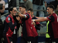 Gabriele Zappa (#28 Cagliari Calcio) celebrates during the Serie A TIM match between Cagliari Calcio and AC Milan in Italy on November 9, 20...