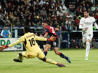 Gabriele Zappa (#28 Cagliari Calcio) scores a goal during the Serie A TIM match between Cagliari Calcio and AC Milan in Italy on November 9,...