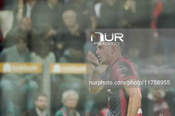 Gabriele Zappa (#28 Cagliari Calcio) celebrates during the Serie A TIM match between Cagliari Calcio and AC Milan in Italy on November 9, 20...