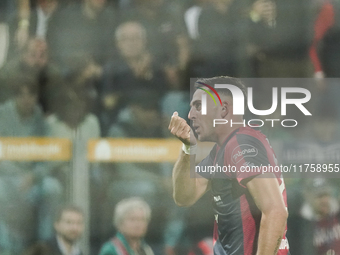 Gabriele Zappa (#28 Cagliari Calcio) celebrates during the Serie A TIM match between Cagliari Calcio and AC Milan in Italy on November 9, 20...