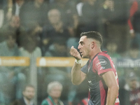 Gabriele Zappa (#28 Cagliari Calcio) celebrates during the Serie A TIM match between Cagliari Calcio and AC Milan in Italy on November 9, 20...