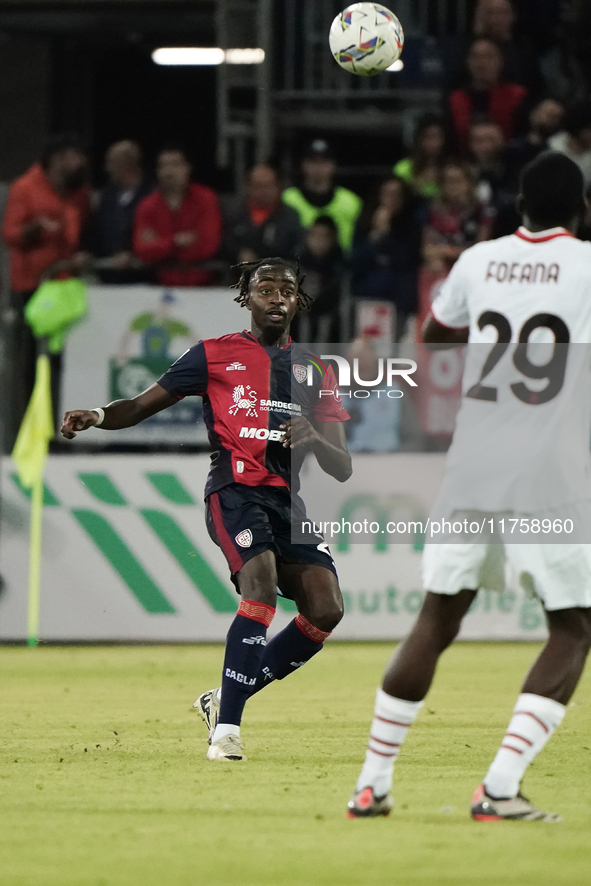 Antoine Makoumbou (#29 Cagliari Calcio) participates in the Serie A TIM match between Cagliari Calcio and AC Milan in Italy on November 9, 2...