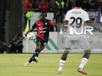 Antoine Makoumbou (#29 Cagliari Calcio) participates in the Serie A TIM match between Cagliari Calcio and AC Milan in Italy on November 9, 2...