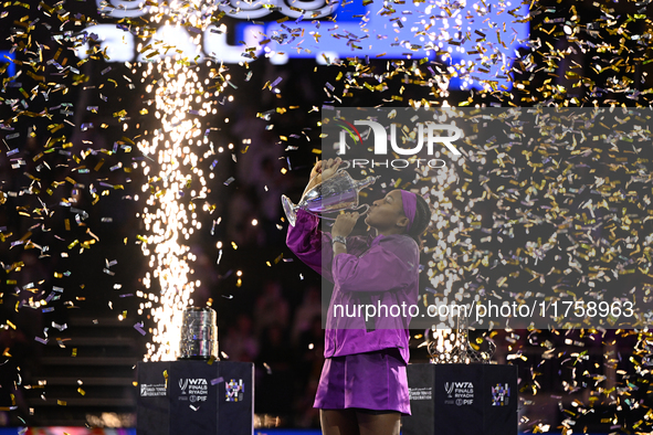 RIYADH, SAUDI ARABIA - NOVEMBER 09: Coco Gauff of USA during the Final match against Quinwen Zheng of China on Day 8 of the 2024 WTA Finals,...