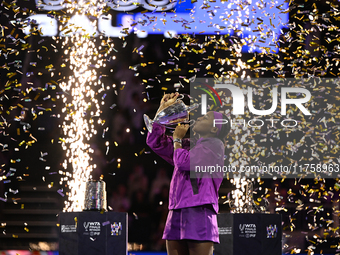 RIYADH, SAUDI ARABIA - NOVEMBER 09: Coco Gauff of USA during the Final match against Quinwen Zheng of China on Day 8 of the 2024 WTA Finals,...