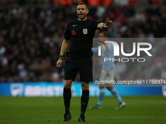 Referee Leigh Doughty officiates during the Sky Bet Championship match between Sunderland and Coventry City at the Stadium Of Light in Sunde...