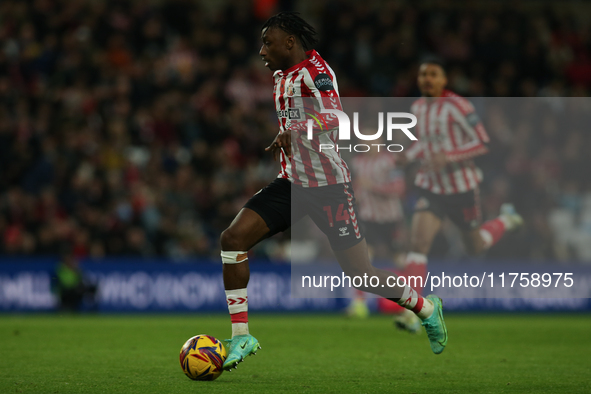 Romaine Mundle of Sunderland plays during the Sky Bet Championship match between Sunderland and Coventry City at the Stadium Of Light in Sun...