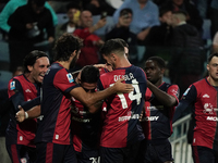 Gabriele Zappa (#28 Cagliari Calcio) celebrates during the Serie A TIM match between Cagliari Calcio and AC Milan in Italy on November 9, 20...