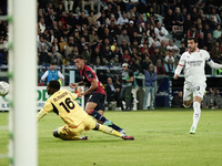 Gabriele Zappa (#28 Cagliari Calcio) scores a goal during the Serie A TIM match between Cagliari Calcio and AC Milan in Italy on November 9,...