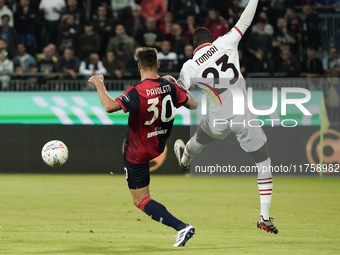 Leonardo Pavoletti (#29 Cagliari Calcio) participates in the Serie A TIM match between Cagliari Calcio and AC Milan in Italy on November 9,...