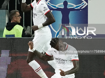 Rafael Leao (AC Milan) celebrates during the Serie A TIM match between Cagliari Calcio and AC Milan in Italy on November 9, 2024 (