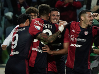 Gabriele Zappa (#28 Cagliari Calcio) celebrates during the Serie A TIM match between Cagliari Calcio and AC Milan in Italy on November 9, 20...