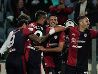 Gabriele Zappa (#28 Cagliari Calcio) celebrates during the Serie A TIM match between Cagliari Calcio and AC Milan in Italy on November 9, 20...