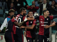 Gabriele Zappa (#28 Cagliari Calcio) celebrates during the Serie A TIM match between Cagliari Calcio and AC Milan in Italy on November 9, 20...