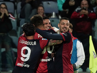 Gabriele Zappa (#28 Cagliari Calcio) celebrates during the Serie A TIM match between Cagliari Calcio and AC Milan in Italy on November 9, 20...