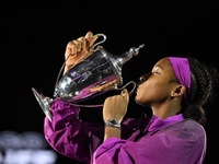 RIYADH, SAUDI ARABIA - NOVEMBER 09: Coco Gauff of USA during the Final match against Quinwen Zheng of China on Day 8 of the 2024 WTA Finals,...