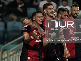 Gabriele Zappa (#28 Cagliari Calcio) celebrates during the Serie A TIM match between Cagliari Calcio and AC Milan in Italy on November 9, 20...