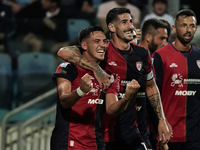 Gabriele Zappa (#28 Cagliari Calcio) celebrates during the Serie A TIM match between Cagliari Calcio and AC Milan in Italy on November 9, 20...