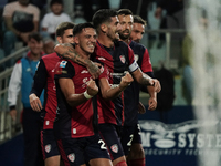 Gabriele Zappa (#28 Cagliari Calcio) celebrates during the Serie A TIM match between Cagliari Calcio and AC Milan in Italy on November 9, 20...