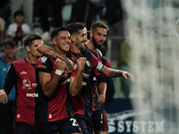 Gabriele Zappa (#28 Cagliari Calcio) celebrates during the Serie A TIM match between Cagliari Calcio and AC Milan in Italy on November 9, 20...