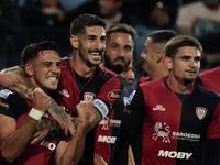 Gabriele Zappa (#28 Cagliari Calcio) celebrates during the Serie A TIM match between Cagliari Calcio and AC Milan in Italy on November 9, 20...