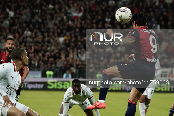 Gianluca Lapadula (#9 Cagliari Calcio) participates in the Serie A TIM match between Cagliari Calcio and AC Milan in Italy on November 9, 20...