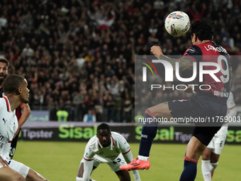 Gianluca Lapadula (#9 Cagliari Calcio) participates in the Serie A TIM match between Cagliari Calcio and AC Milan in Italy on November 9, 20...