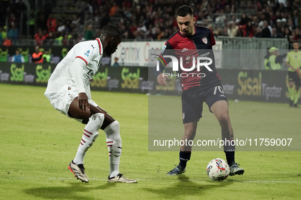 Gianluca Gaetano (#70 Cagliari Calcio) participates in the Serie A TIM match between Cagliari Calcio and AC Milan in Italy on November 9, 20...