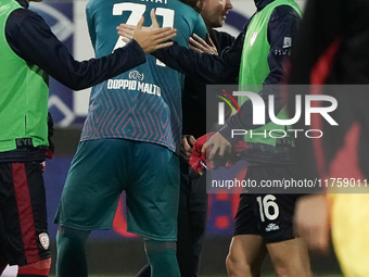 The team of Cagliari celebrates during the Serie A TIM match between Cagliari Calcio and AC Milan in Italy on November 9, 2024. (