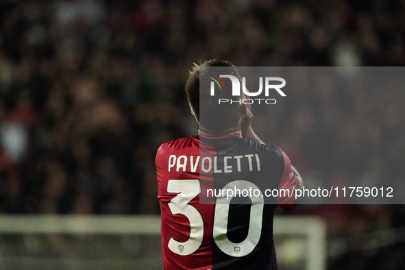 Leonardo Pavoletti (#29 Cagliari Calcio) participates in the Serie A TIM match between Cagliari Calcio and AC Milan in Italy on November 9,...