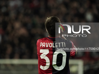 Leonardo Pavoletti (#29 Cagliari Calcio) participates in the Serie A TIM match between Cagliari Calcio and AC Milan in Italy on November 9,...