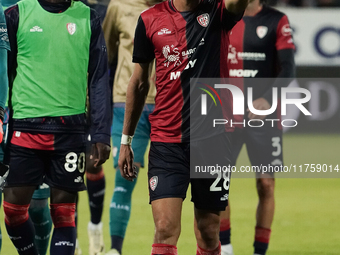 The team of Cagliari celebrates during the Serie A TIM match between Cagliari Calcio and AC Milan in Italy on November 9, 2024. (