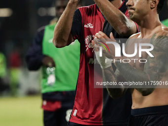 The team of Cagliari celebrates during the Serie A TIM match between Cagliari Calcio and AC Milan in Italy on November 9, 2024. (