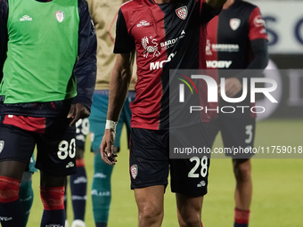 The team of Cagliari celebrates during the Serie A TIM match between Cagliari Calcio and AC Milan in Italy on November 9, 2024. (