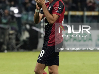 The team of Cagliari celebrates during the Serie A TIM match between Cagliari Calcio and AC Milan in Italy on November 9, 2024. (