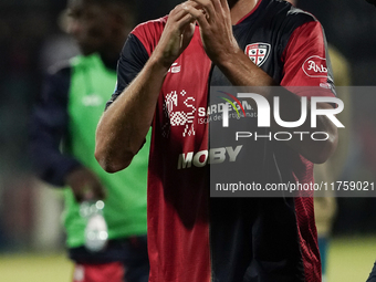 The team of Cagliari celebrates during the Serie A TIM match between Cagliari Calcio and AC Milan in Italy on November 9, 2024. (