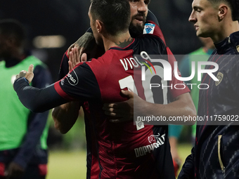 The team of Cagliari celebrates during the Serie A TIM match between Cagliari Calcio and AC Milan in Italy on November 9, 2024. (