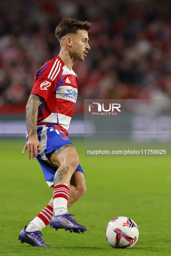 Ricard Sanchez of Granada CF participates in the LaLiga Hypermotion match between Granada CF and CD Eldense at Nuevo Los Carmenes Stadium in...